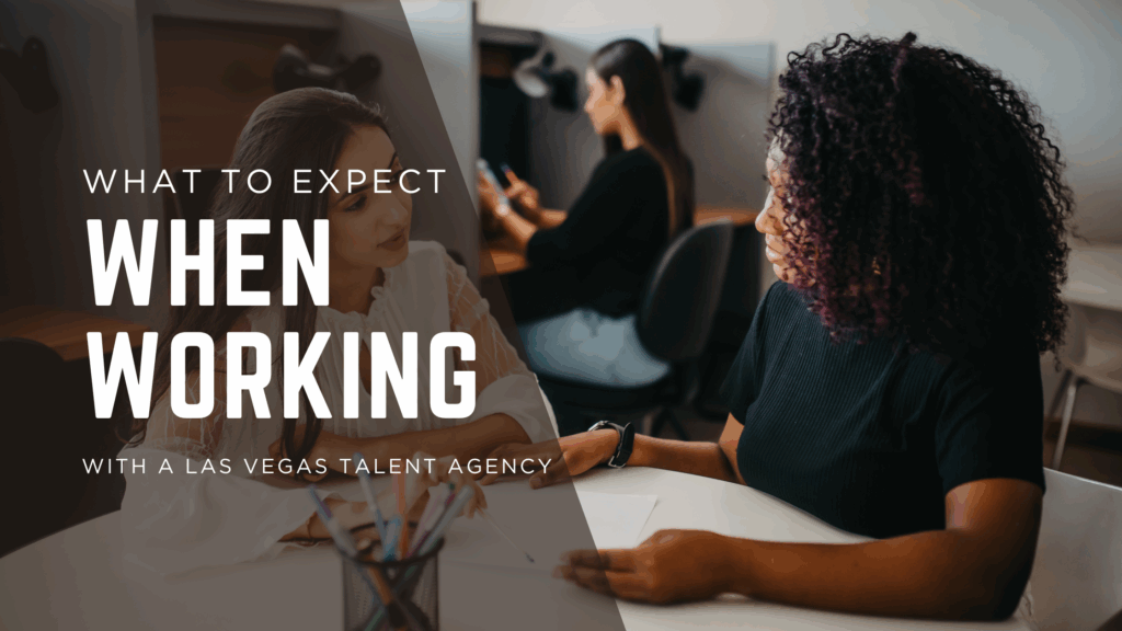 Two women meeting in an office, representing what to expect when working with a Las Vegas talent agency